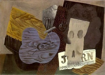 new orleans Painting - Guitar skull and newspaper 1913 Pablo Picasso